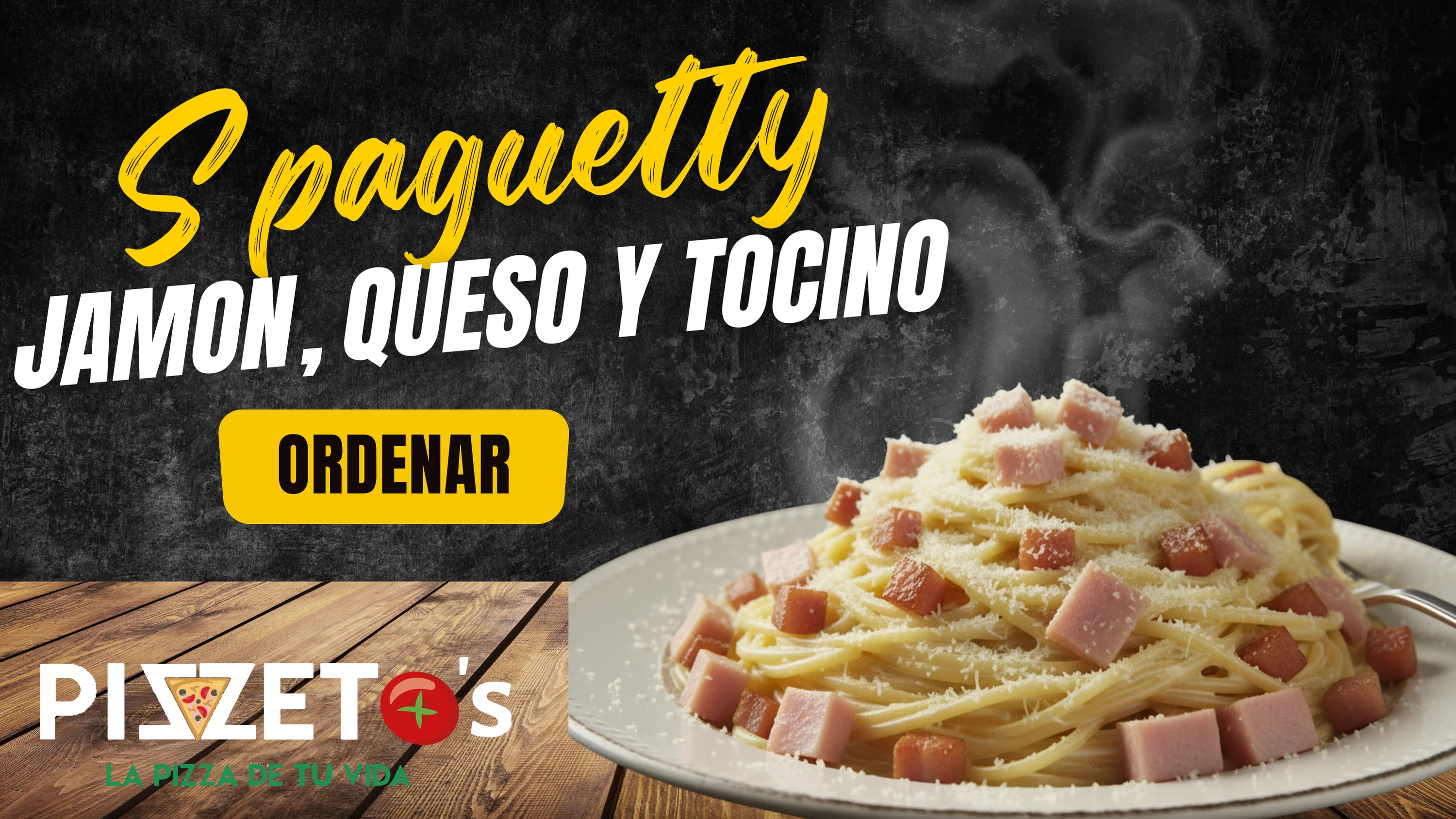 Spaguetty Jamón, queso y Tocino